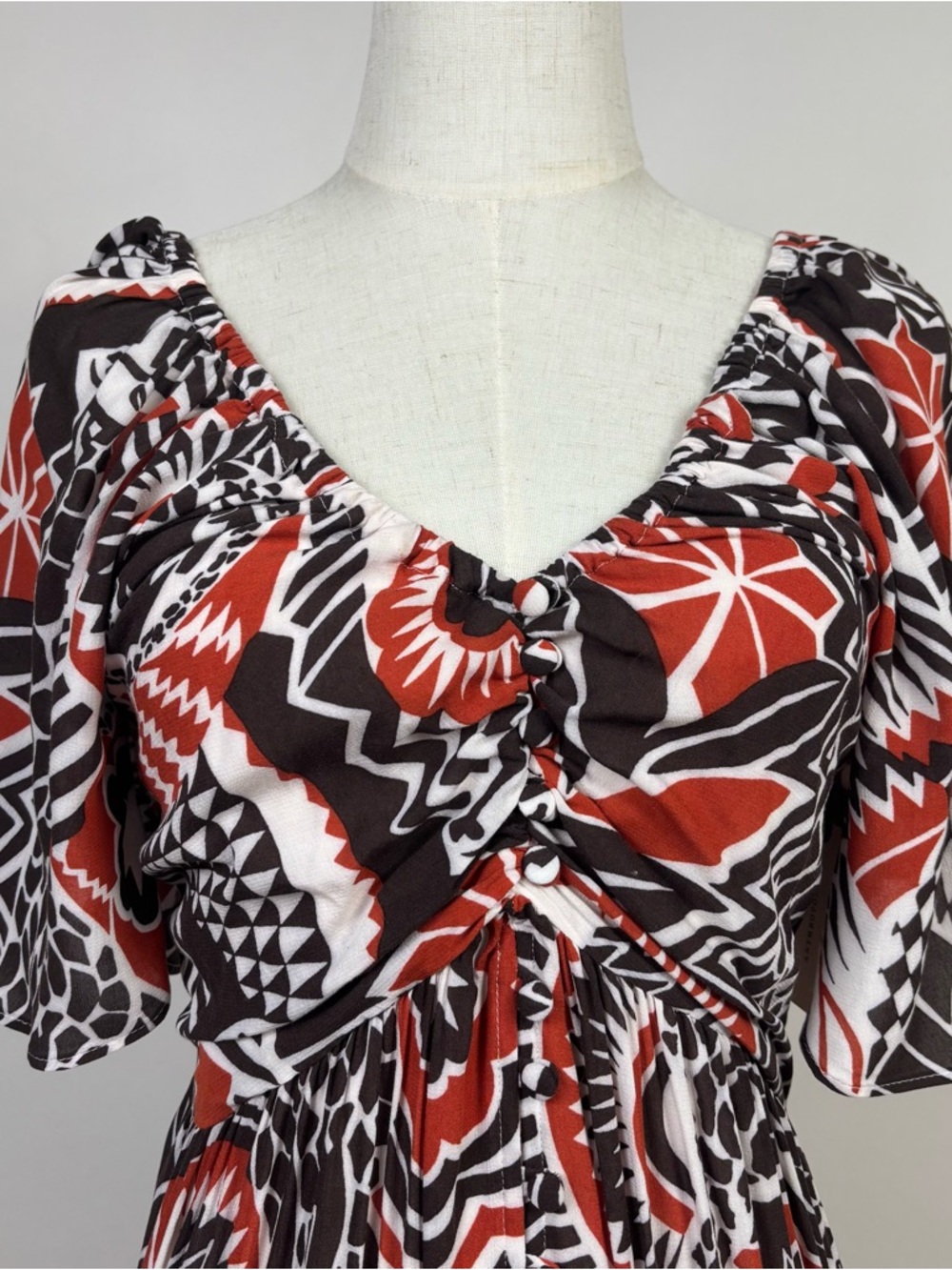 Anthropologie Maxi Dress Flutter Sleeve Cut Out Boho Orange Brown Medium NWT - Picture 6 of 16